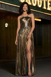 Golden A-Line Spaghetti Straps Pleated Sparkly Formal Dress with Accessories Set