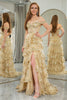 Load image into Gallery viewer, Princess A-Line Off The Shoulder Gold Tiered Formal Dress with Accessories Set