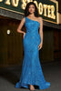 Load image into Gallery viewer, Mermaid One Shoulder Blue Long Formal Dress with Sequins with Accessories Set