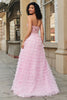 Load image into Gallery viewer, Pink A-Line Strapless Tiered Long Corset Formal Dress with Accessories Set