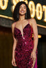 Load image into Gallery viewer, Sparkly Mermaid Spaghetti Straps Fuchsia Sequins Long Formal Dress with Accessories Set