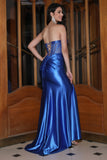 Sparkly Royal Blue Strapless Corset Long Formal Dress with Accessory