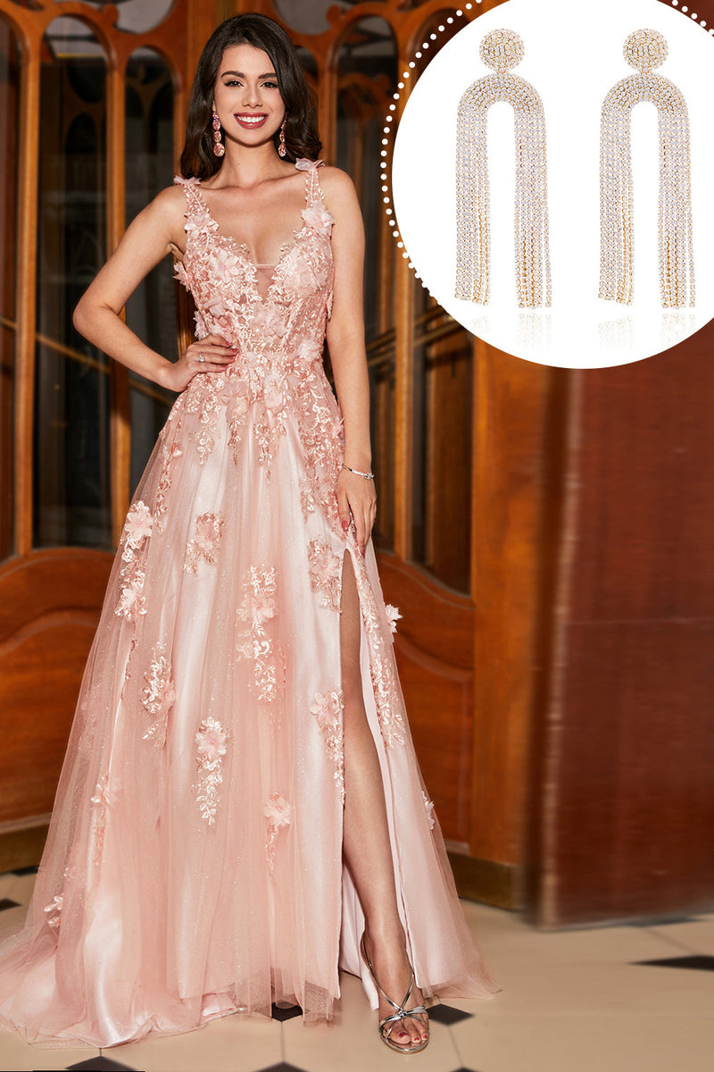 Load image into Gallery viewer, Blush Appliques A Line Spaghetti Straps Formal Dress with Accessory