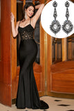 Black Corset Mermaid Spaghetti Straps Long Formal Dress with Accessory