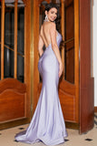 Halter Lilac Mermaid Spaghetti Straps Long Formal Dress with Accessory