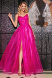 Hot Pink A-Line Long Corset Formal Dress with Accessory