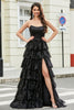 Load image into Gallery viewer, Black Strapless A-Line Long Tiered Formal Dress with Accessory