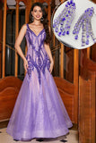 Sparkly Purple Mermaid Long Formal Dress with Accessory