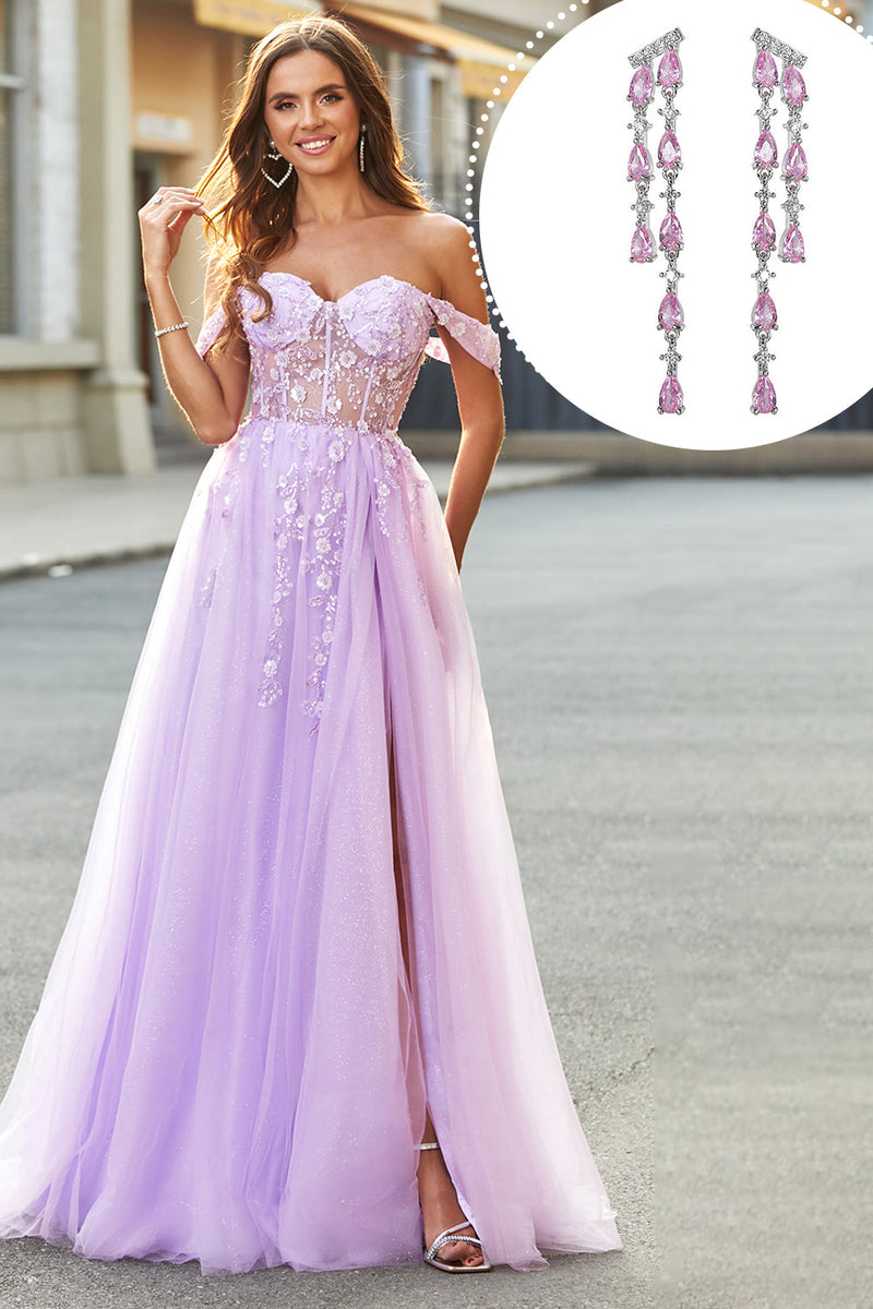 Load image into Gallery viewer, Off the Shoulder Appliques Tulle Corset Formal Dress with Accessory