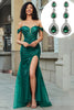 Load image into Gallery viewer, Dark Green Off the Shoulder Appliques Tulle Formal Dress with Accessory