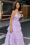 Purple Princess A Line Tiered Corset Formal Dress with Accessory