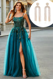 Gorgeous A Line Dark Green Appliques Long Formal Dress with Accessory