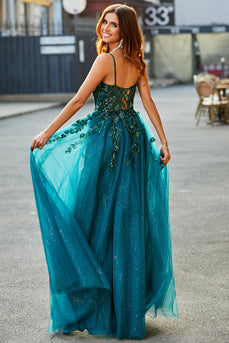 Gorgeous A Line Dark Green Appliques Long Formal Dress with Accessory