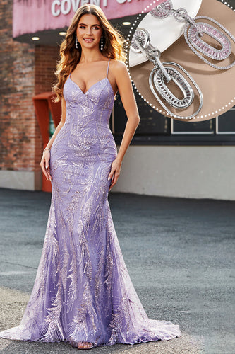 Beading Lilac Sparkly Mermaid Long Formal Dress with Accessory
