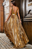 Load image into Gallery viewer, Stunning A Line V-Neck Golden Long Formal Dress with Accessory