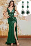 Sparkly Dark Green Mermaid Formal Dress with Accessory