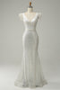 Load image into Gallery viewer, White Sequins V Neck Mermaid Long Formal Dress With Feathers