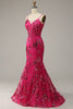 Load image into Gallery viewer, Hot Pink Sequins Print Mermaid Formal Dress