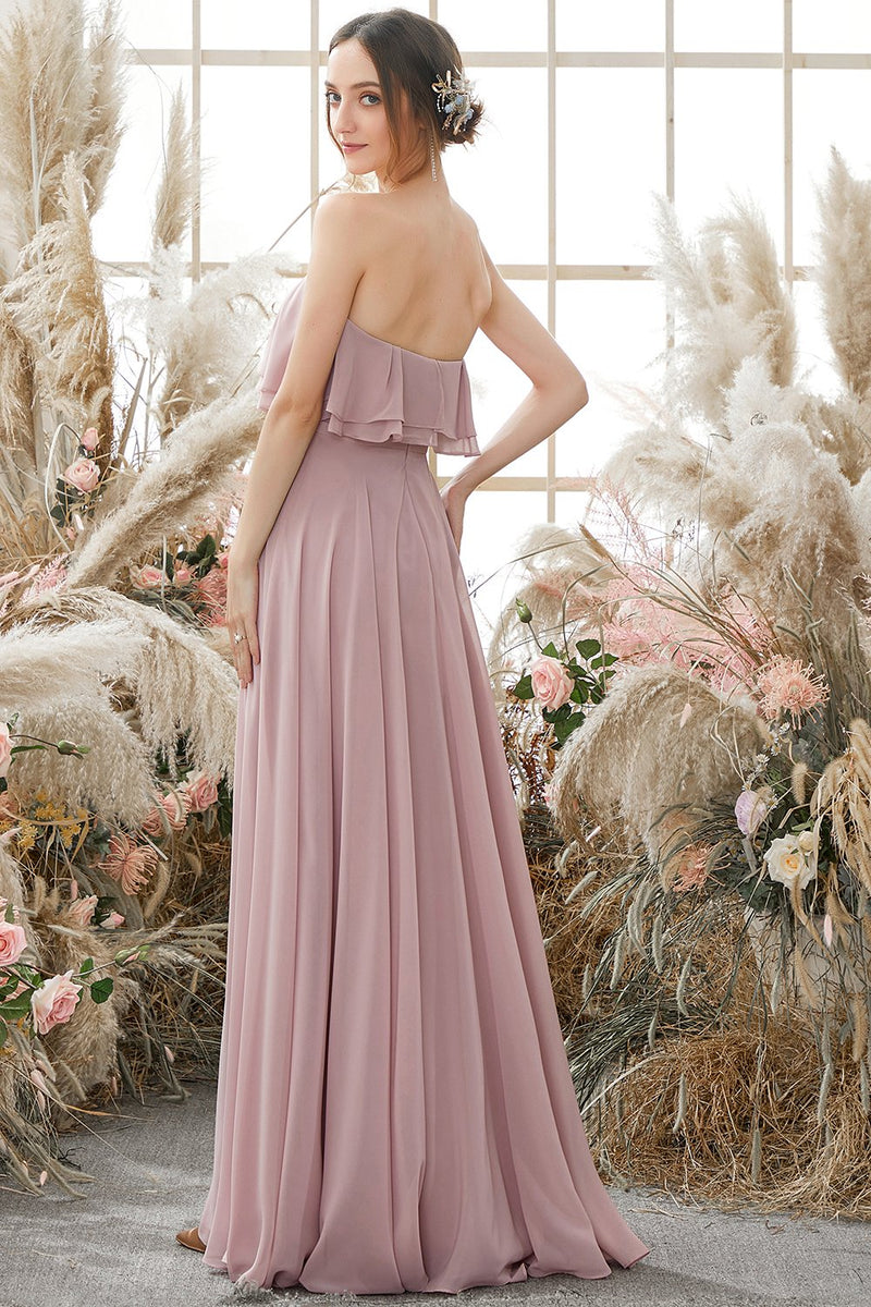 Load image into Gallery viewer, Elegant Strapless Chiffon Bridesmaid Dress