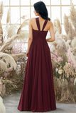 Burgundy Halter Chiffon Bridesmaid Dress