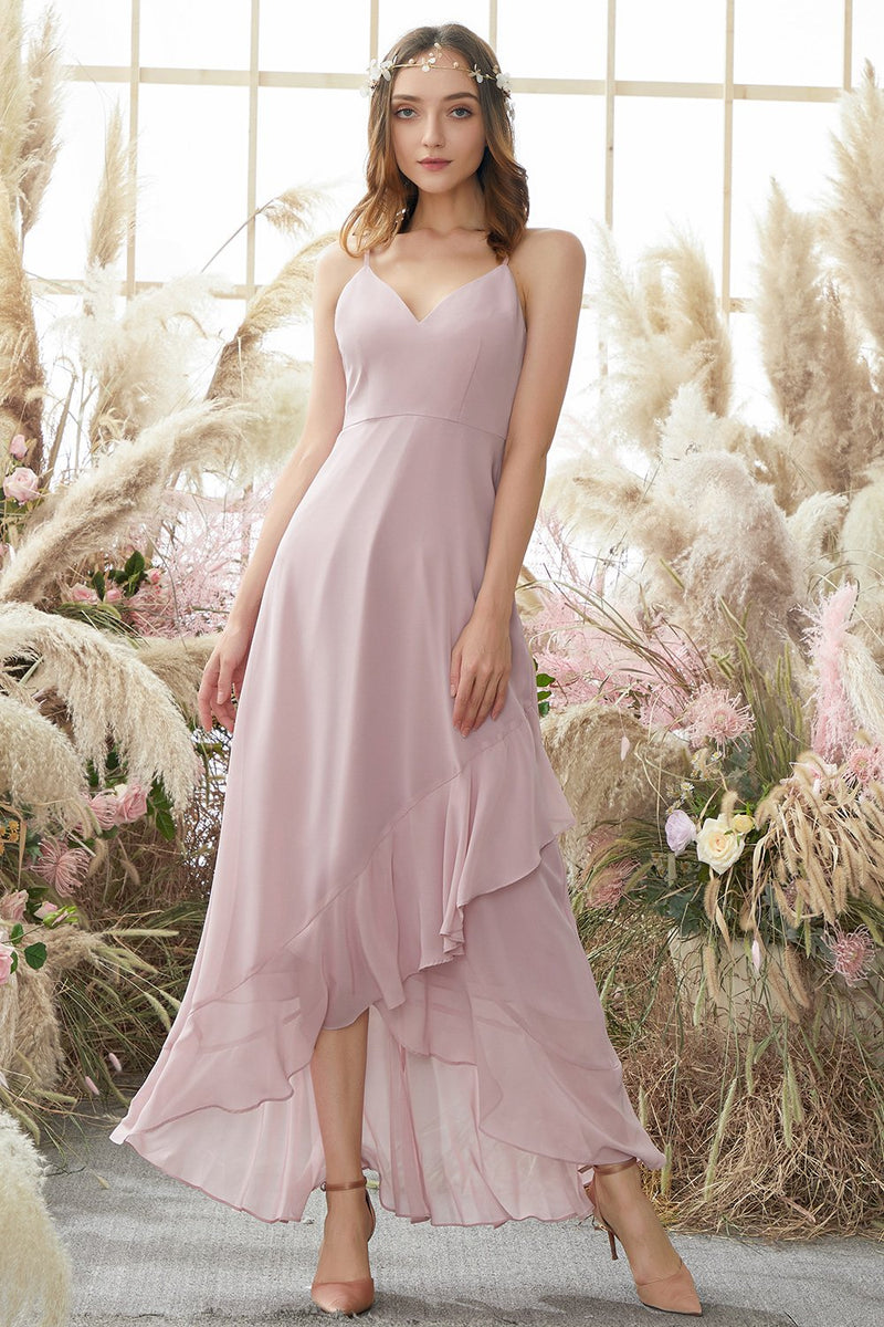 Load image into Gallery viewer, Blush High Low Chiffon Bridemaid Dress