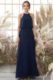 Halter Navy Chiffon Bridesmaid Dress