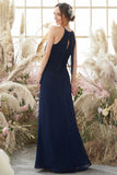 Halter Navy Chiffon Bridesmaid Dress