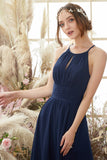 Navy Halter Chiffon Bridesmaid Dress