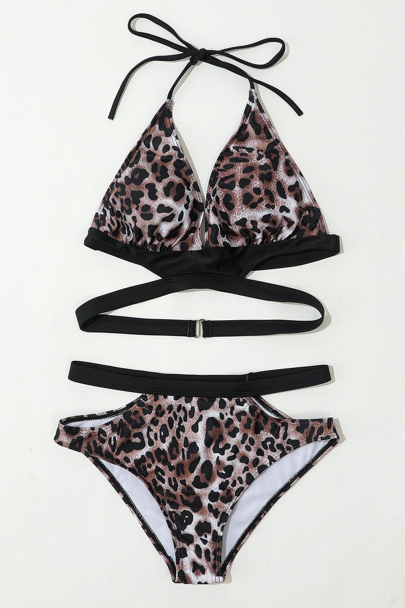 Load image into Gallery viewer, Lace Up Brown Leopard Swimsuit