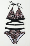 Lace Up Brown Leopard Swimsuit