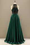 Dark Green Long Beaded Formal Dress With Flowers