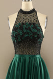 Dark Green Long Beaded Formal Dress With Flowers