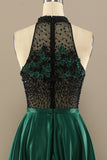 Dark Green Long Beaded Formal Dress With Flowers