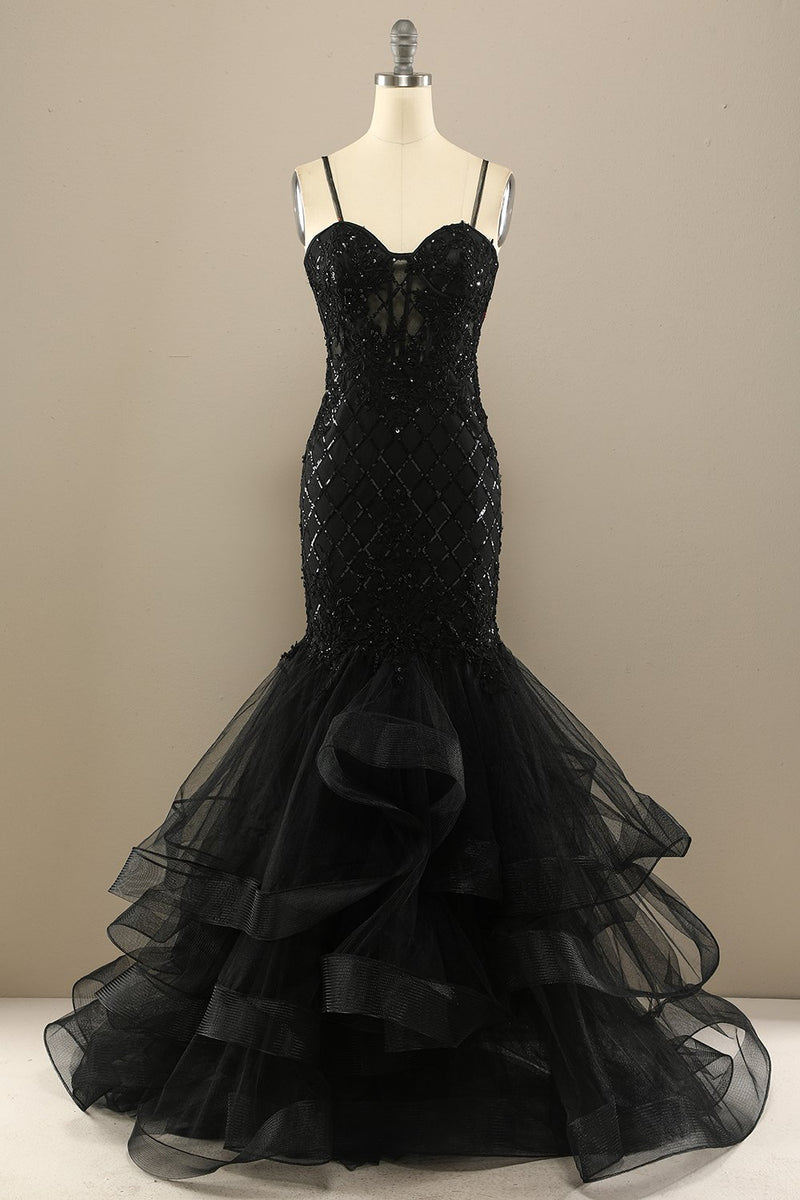Load image into Gallery viewer, Mermaid Black Sequin Long Formal Dress