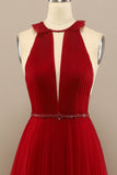 Red Pleated Long Chiffon Formal Dress