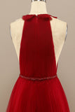 Red Pleated Long Chiffon Formal Dress