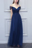 Load image into Gallery viewer, A-line V-neck Long Tulle Bridesmaid Dress