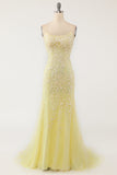 Coral Backless Long Formal Dress with Appliques