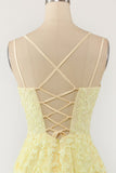 Yellow Spaghetti Straps Prom Dress