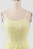 Yellow Spaghetti Straps Prom Dress