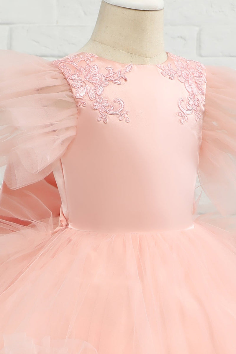 Load image into Gallery viewer, Pink High-low Tulle Flower Girl Dress with Bow