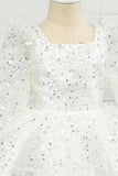 Ivory Sequins Flower Girl Dress with Bow