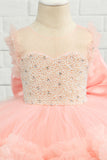 Pink Beading Tulle Flower Girl Dress with Bow