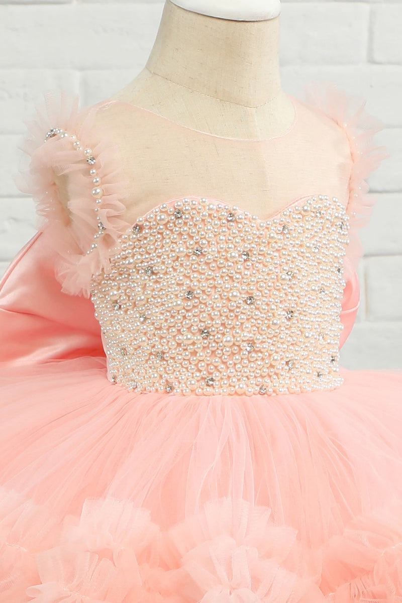 Load image into Gallery viewer, Pink Beading Tulle Flower Girl Dress with Bow