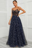 Load image into Gallery viewer, Spaghetti Straps Navy Long Formal Dress with Star