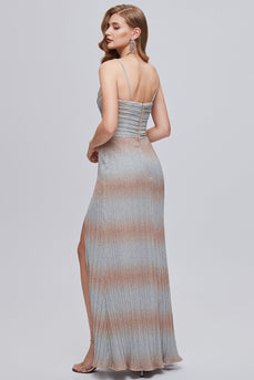 Ombre Grey Ruched Long Formal Dress with Slit