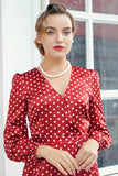 Burgundy Polka Dots Casual Dress