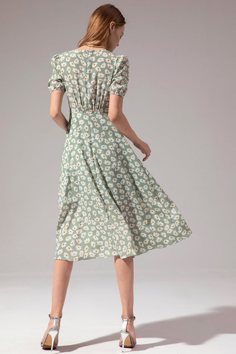 Load image into Gallery viewer, 1950s Floral Print Green Casual Dress