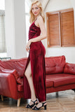 Red Velvet Evening Party Formal Dress