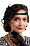 1920s Black and Gold Feather Beaded Headband